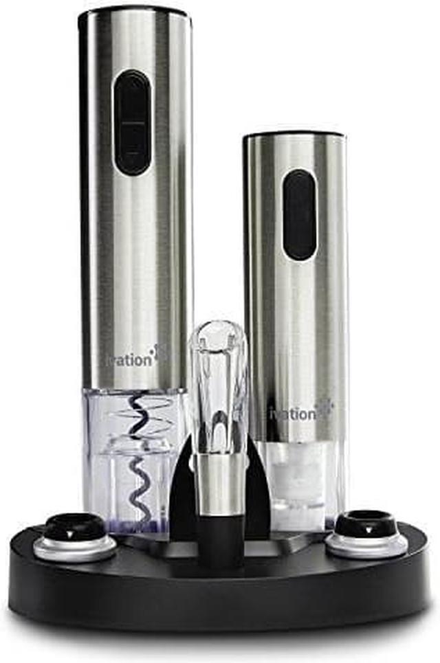 Alt view image 8 of 9 - Ivation Wine Gift Set, Includes Stainless Steel Electric Wine Bottle Opener, Wine Aerator, Electric Vacuum Wine Preserver, 2 Bottle Stoppers, Foil Cutter & LED Charging Base