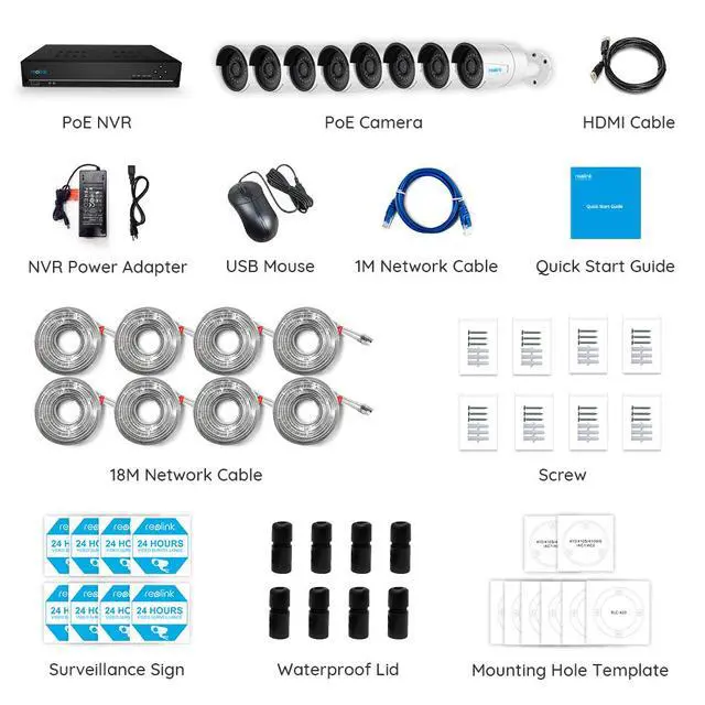 Alt view image 7 of 7 - Reolink 5MP 16CH Outdoor PoE Security Camera System, 8pcs Wired PoE IP Cameras, 4K/8MP 16 Channel NVR w/ 3TB HDD for 24/7 Recording, IR Night Vision Remote Access, RLK16-410B8-5MP