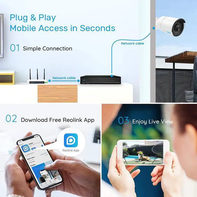 Alt view image 3 of 7 - Reolink 5MP 16CH Outdoor PoE Security Camera System, 8pcs Wired PoE IP Cameras, 4K/8MP 16 Channel NVR w/ 3TB HDD for 24/7 Recording, IR Night Vision Remote Access, RLK16-410B8-5MP