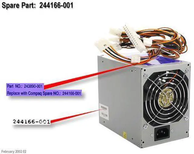 Main image of 244166-001 Compaq power supply 250 Watt with PFC for Evo D300/D500 XW