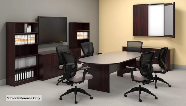 Alt view image 4 of 4 - GOF 10 FT Racetrack Conference Table for Home Office, School, Workplace, and Entertainment Room - Sturdy and Stable Table for Meetings with Laptops (Mahogany)