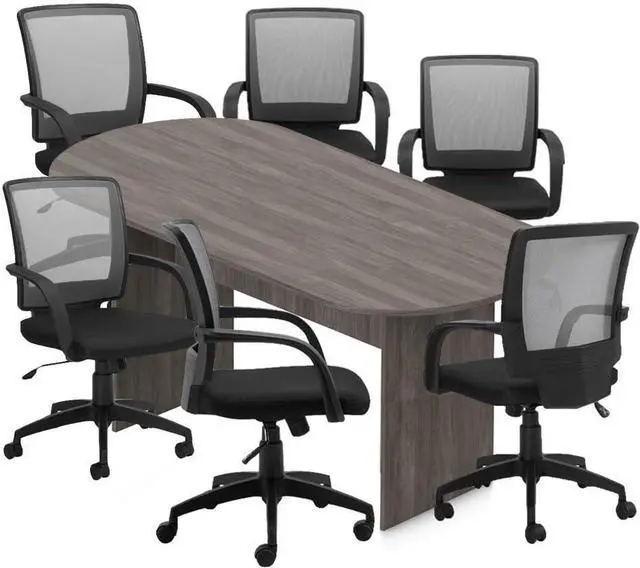 Main image of GOF 8 FT Racetrack Conference Table w/ 6 Chairs Set for Home Office, School, Library, Board Room, Meeting Room, Break Room - Sturdy Table & Comfortable Chairs for Meetings with Laptops (Artisan Gray)