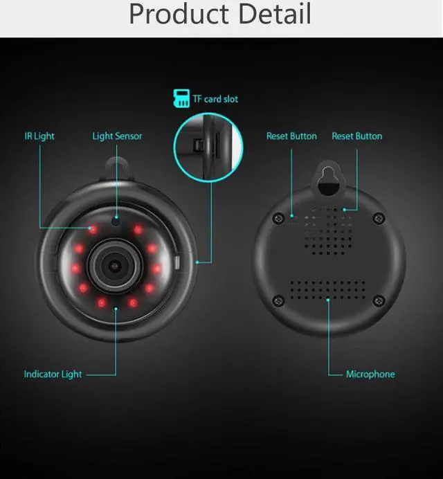 Alt view image 2 of 6 - Home Security V380 2.1mm Lens 720P Wireless Mini WIFI Night Vision Smart IP Camera Auto Onvif Monitor Baby Monitor Surveillance