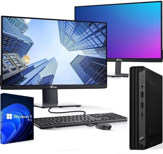 Main image of HP EliteDesk 800 G6 Tiny Desktop Mini PC Intel Hexa Core i5-10500T 10th Gen. Processor up to 3.80 GHz, 16GB DDR4 Ram, 256GB SSD, Dual 22Inch Monitor, Keyboard & Mouse, Wi-Fi, Windows 11 Pro (Renewed)