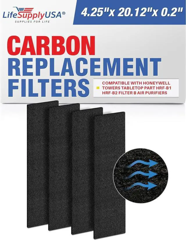 Alt view image 2 of 2 - 4 High Efficiency Replacement Honeywell Carbon Air Purifier Filters fit Most Honeywell Towers & Tabletops HRF-B2 HHT-011 16200 & Vicks V9070 V9071