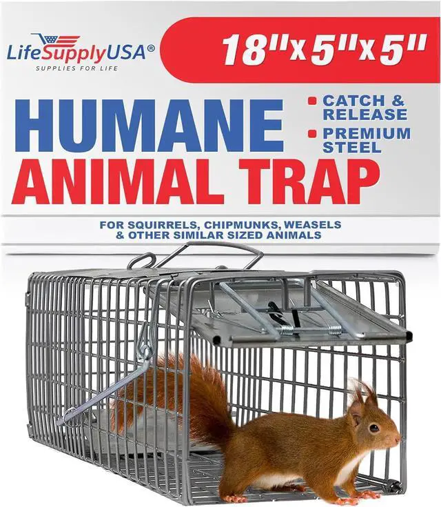 Main image of Heavy Duty Catch Release Small Live Humane Animal Cage Trap for Squirrels Chipmucks Rabbits Skunks 18x5x5