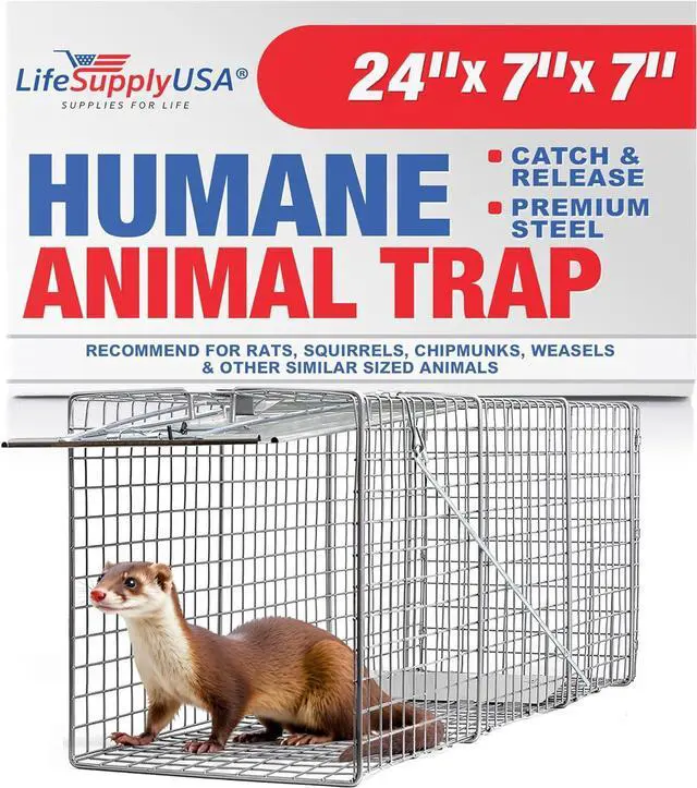 Main image of Heavy Duty Catch Release Medium Live Humane Animal Cage Trap for Cats Skunks Rats Squirrels 24x7x7