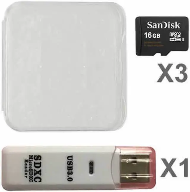 Main image of SanDisk 16GB microSDHC Class 4 SDSDQAB-016G Memory Card (3 Pack) with Plastic Cases and 1 Reader