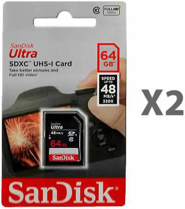 Main image of SanDisk Ultra 64GB UHS-I Class 10 SDXC SDSDUNB-064G-GN3IN Memory Card Retail (2 Pack)