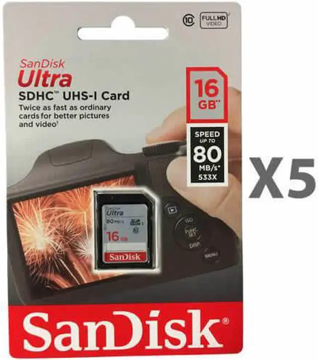 Main image of SanDisk 16GB Ultra SDHC Class 10 UHS-I 80MB/s SD Camera Card SDSDUNC-016GB (5 Pack)