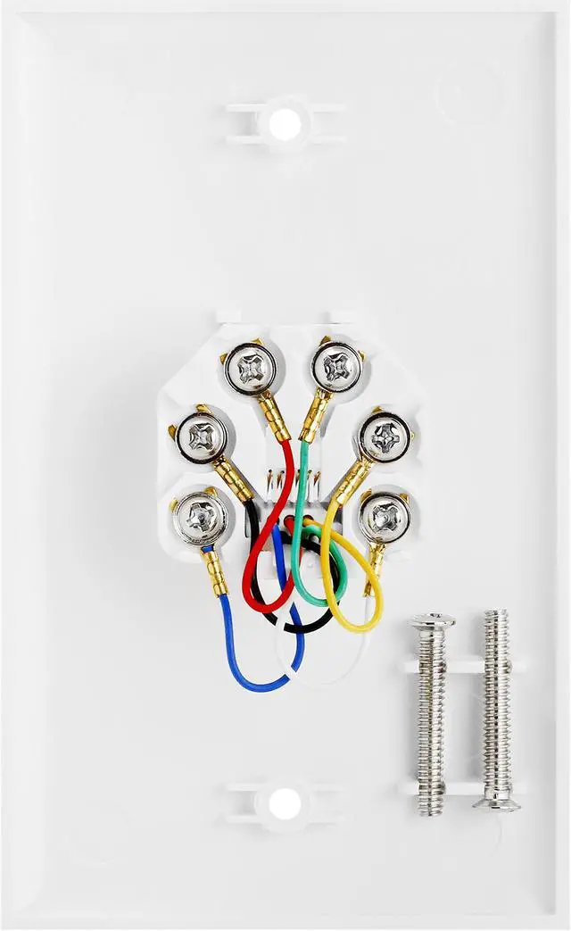 Alt view image 2 of 5 - Cmple - Single RJ11 Connector with 6 Conductors Phone Wall Plate Jack 6P6C Telephone Single Jack Wallplate with Screws