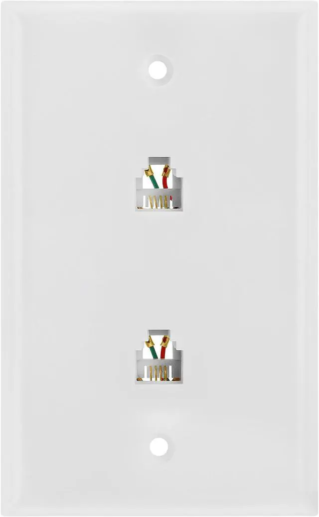 Main image of Cmple - Double RJ11 Connector with 4 Conductors Phone Wall Plate Jack 6P4C Telephone Dual Jack Wallplate with Screws