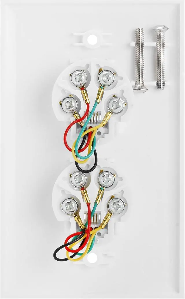 Alt view image 2 of 5 - Cmple - Double RJ11 Connector with 4 Conductors Phone Wall Plate Jack 6P4C Telephone Dual Jack Wallplate with Screws
