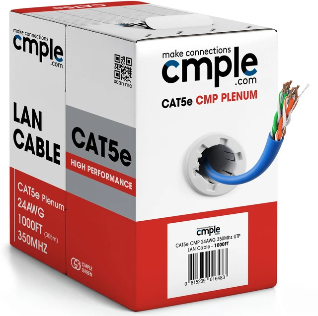 Main image of Cmple - Cat5e Plenum Cable 1000ft, CMP, Blue 350MHz Gigabit Ethernet Solid Network Internet Bulk UTP