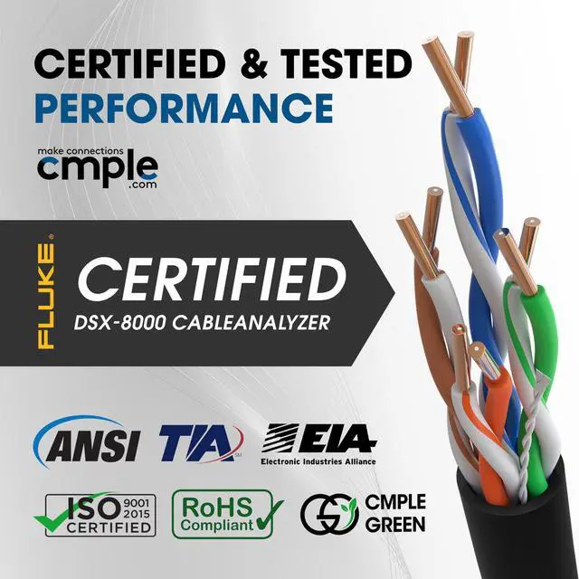 Alt view image 5 of 7 - Cmple - Cat5e Plenum Cable 1000ft, CMP, Black 350MHz Gigabit Ethernet Solid Network Internet Bulk UTP