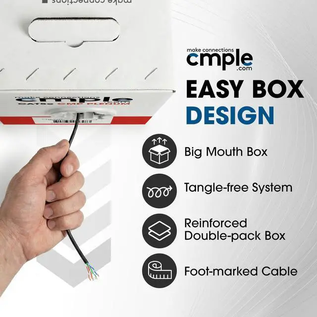 Alt view image 3 of 7 - Cmple - Cat5e Plenum Cable 1000ft, CMP, Black 350MHz Gigabit Ethernet Solid Network Internet Bulk UTP