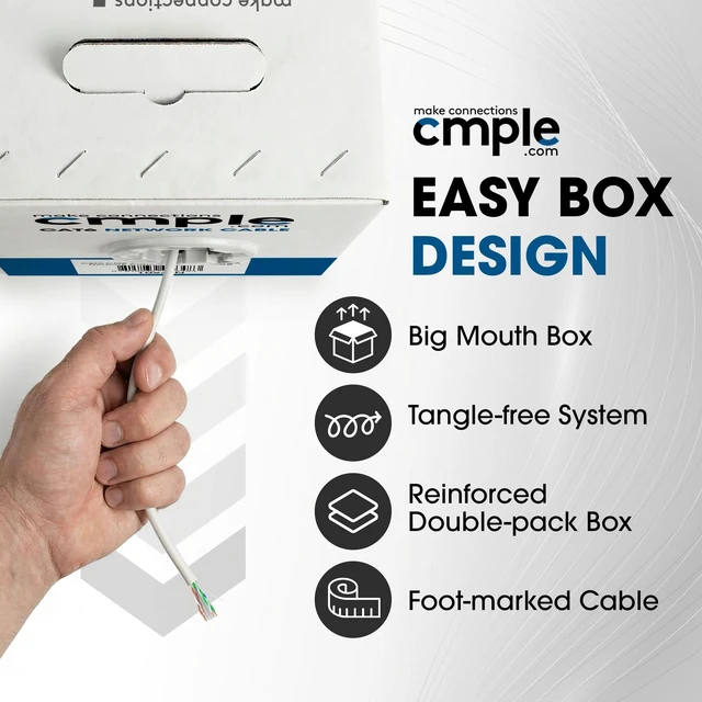 Alt view image 3 of 7 - Cmple - Cat6 Cable 1000ft Bulk Lan Ethernet Cat 6 Wire Network UTP 23AWG CMR Riser 10 Gbps 550 MHz Pull Box 1000 Feet, White