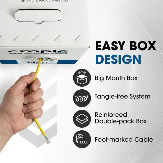 Alt view image 7 of 7 - Cmple - Cat6 Cable 1000ft Bulk Lan Ethernet Cat 6 Wire Network UTP 23AWG CMR Riser 10 Gbps 550 MHz Pull Box 1000 Feet, Yellow