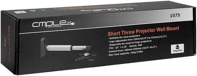 Alt view image 6 of 6 - Cmple - Aluminum Short Throw Projector Wall Mount, Tilt & 360 Degree Swivel Wall Projector Bracket Mount with Telescopic Slide for LCD LED Projectors - Max 22lbs (Silver/Black)