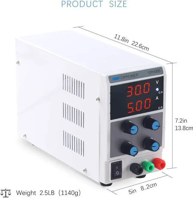 Alt view image 4 of 13 - 30V 5A DC Power Supply Variable, Adjustable Switching Regulated Power Supply Digital, with Alligator Leads US Power Cord for Spectrophotometer and lab Equipment Repair