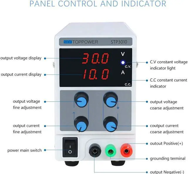 Alt view image 2 of 13 - DC Power Supply Variable, Adjustable Switching Regulated Power Supply Digital, with Alligator Leads US Power Cord for Spectrophotometer and lab Equipment Repair (0-30V 0-10A)