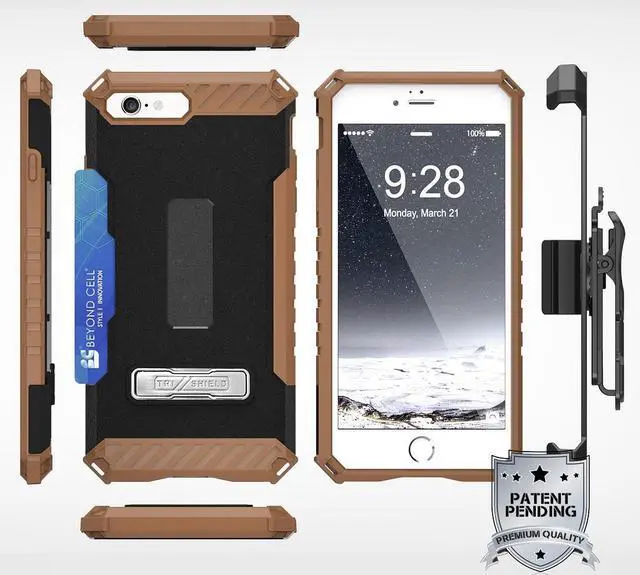 Alt view image 6 of 7 - BROWN CASE KICKSTAND CARD SLOT COVER + STRAP + BELT CLIP HOLSTER FOR iPHONE 8/7