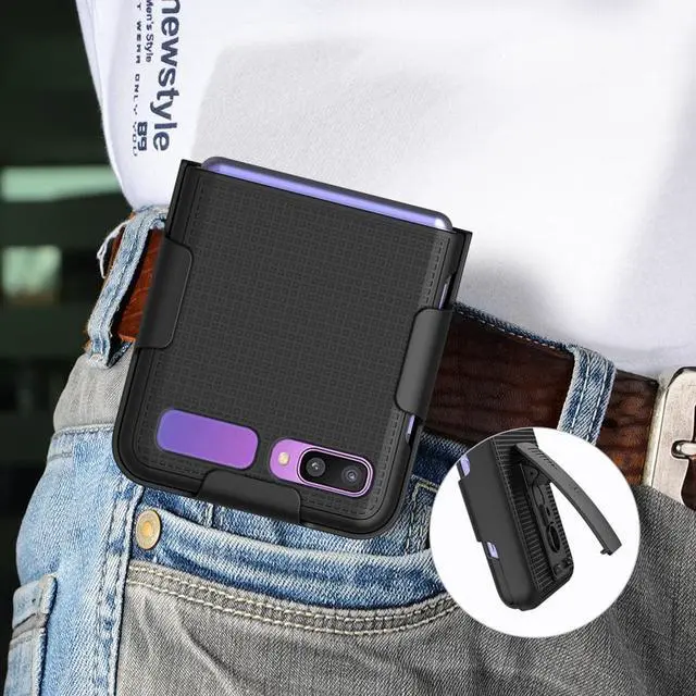 Alt view image 4 of 7 - Black Case Cover and Belt Clip Holster Combo for Samsung Galaxy Z Flip 5G Phone