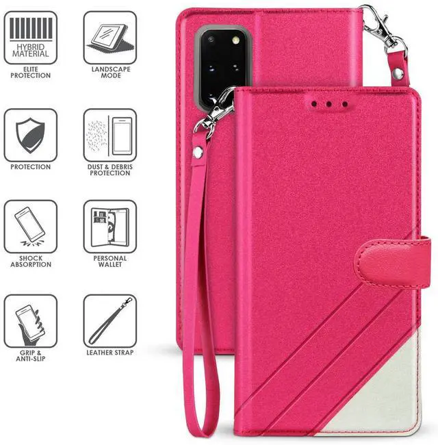 Alt view image 5 of 7 - Pink Wallet Case Stand Card Slot Cover Wrist Strap for Samsung Galaxy Note 20
