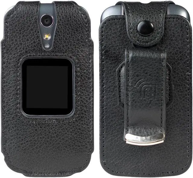 Alt view image 4 of 9 - case for jitterbug flip2, nakedcellphone [black vegan leather] form-fit cover with [built-in screen protection] and [metal belt clip] for jitterbug flip 2 phone (aka lively flip) (4053sj7)