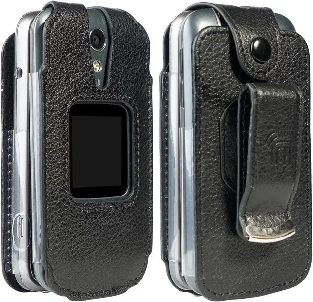 Alt view image 5 of 9 - case for jitterbug flip2, nakedcellphone [black vegan leather] form-fit cover with [built-in screen protection] and [metal belt clip] for jitterbug flip 2 phone (aka lively flip) (4053sj7)
