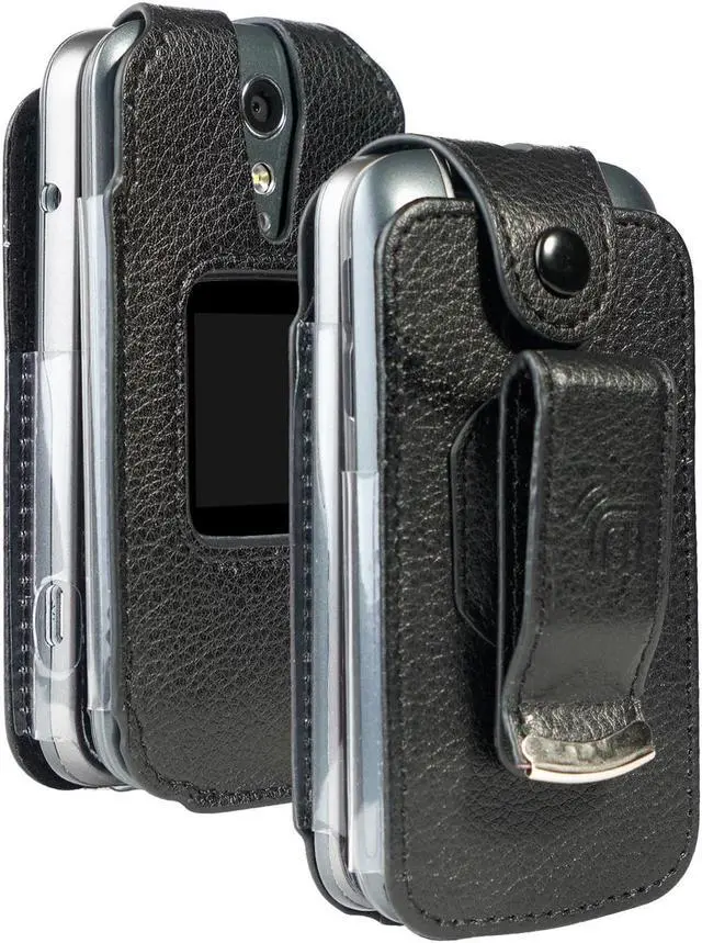 Alt view image 3 of 9 - case for jitterbug flip2, nakedcellphone [black vegan leather] form-fit cover with [built-in screen protection] and [metal belt clip] for jitterbug flip 2 phone (aka lively flip) (4053sj7)