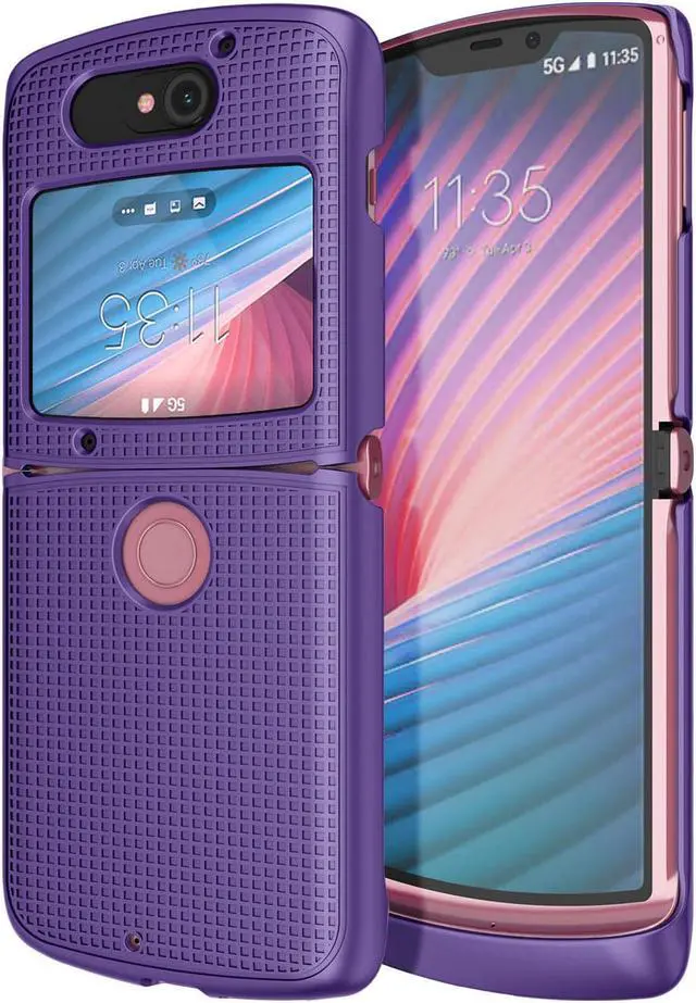 Alt view image 6 of 7 - Purple Grid Case Cover Slim Hard Shell for Motorola RAZR 5G Flip Phone (2020)