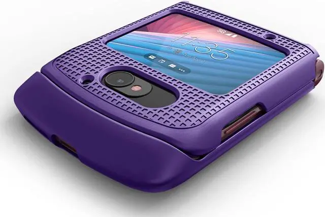 Alt view image 3 of 7 - Purple Grid Case Cover Slim Hard Shell for Motorola RAZR 5G Flip Phone (2020)