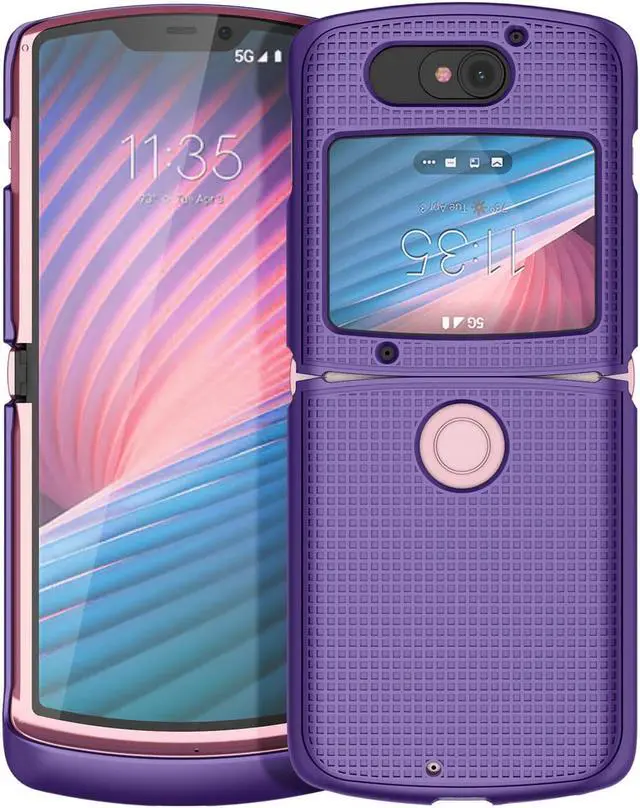 Alt view image 2 of 7 - Purple Grid Case Cover Slim Hard Shell for Motorola RAZR 5G Flip Phone (2020)