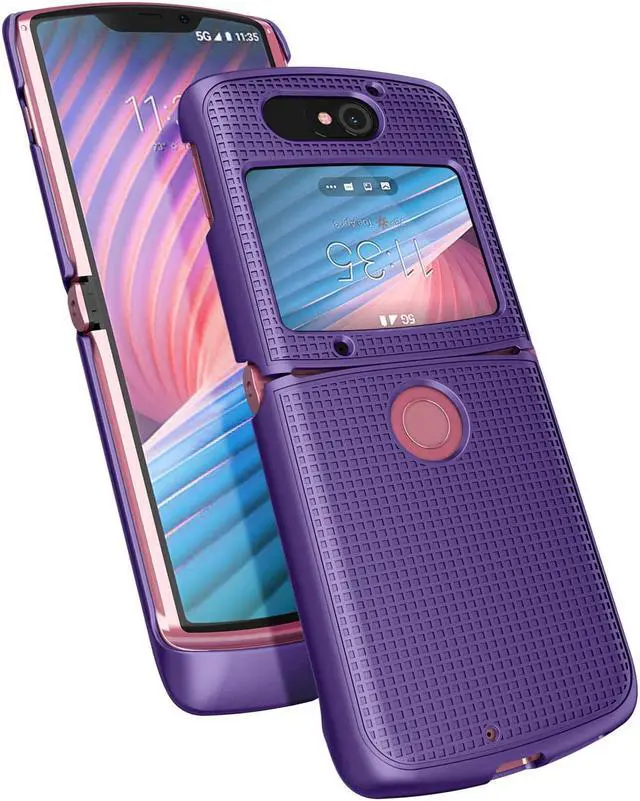Alt view image 4 of 7 - Purple Grid Case Cover Slim Hard Shell for Motorola RAZR 5G Flip Phone (2020)