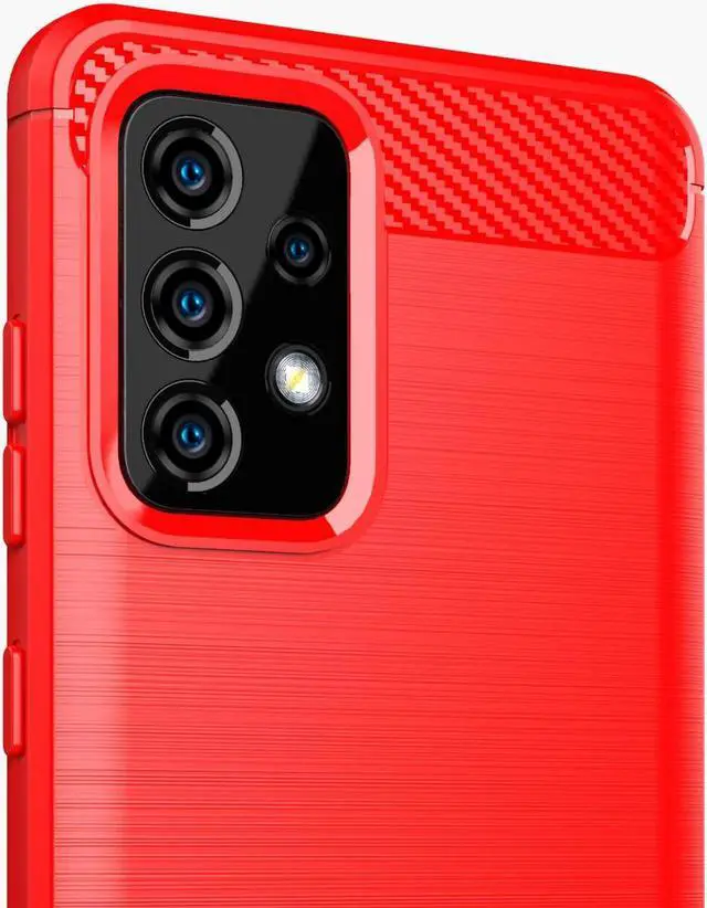 Alt view image 2 of 7 - Red Carbon Fiber Flexible TPU Skin Case Cover for Samsung Galaxy A52 5G Phone