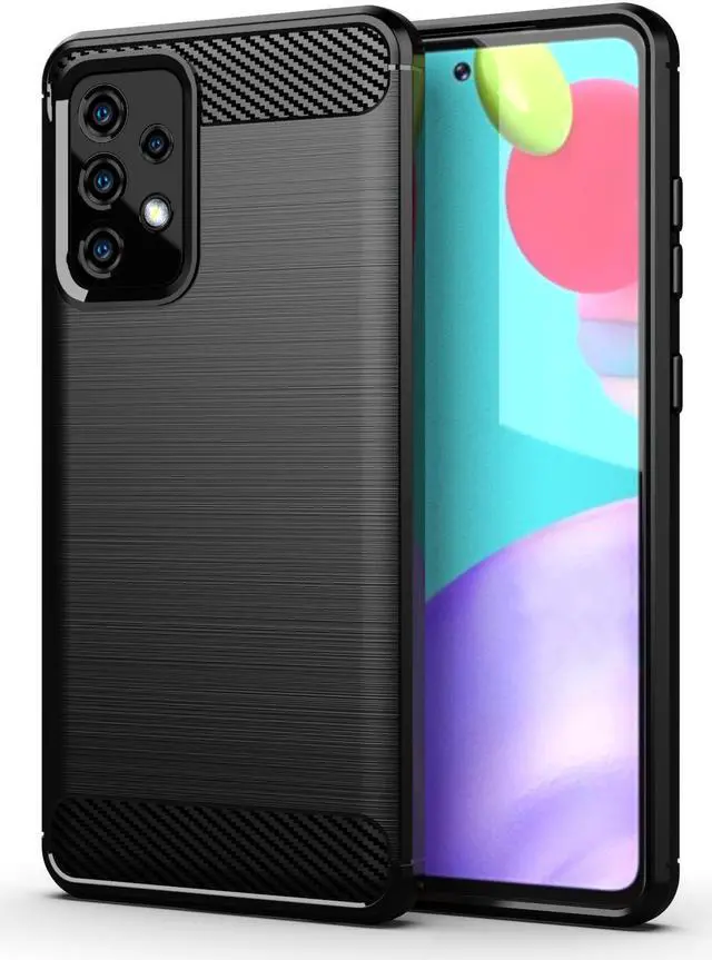 Main image of Black Carbon Fiber Flexible TPU Case Cover for Samsung Galaxy A52 5G Phone