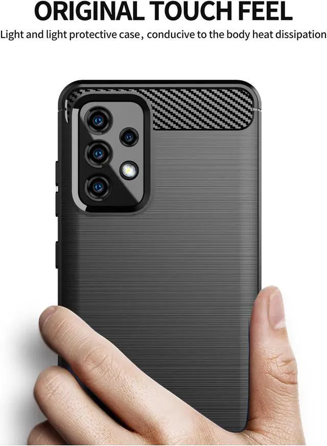 Alt view image 3 of 7 - Black Carbon Fiber Flexible TPU Case Cover for Samsung Galaxy A52 5G Phone
