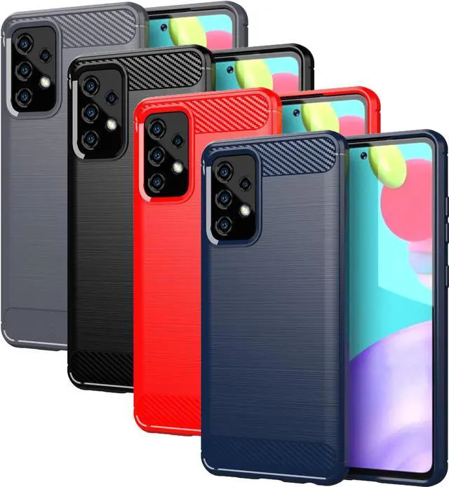 Alt view image 7 of 7 - Black Carbon Fiber Flexible TPU Case Cover for Samsung Galaxy A52 5G Phone