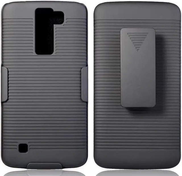 Alt view image 2 of 7 - BLACK RIBBED HARD CASE + BELT CLIP HOLSTER STAND FOR LG PHOENIX-2, K8, ESCAPE-3