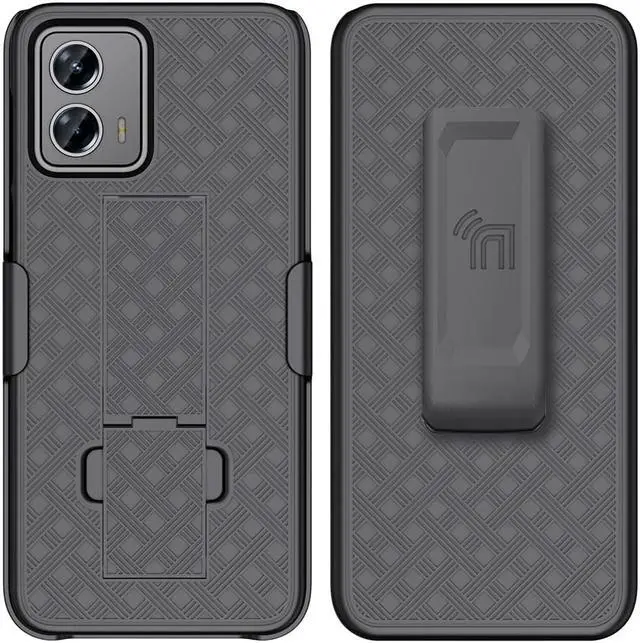 Alt view image 2 of 7 - Black Hard Case Cover Stand and Belt Clip Holster for Motorola Moto G 5G 2023