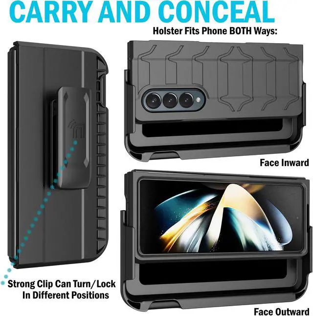 Alt view image 3 of 7 - Case Cover Holster Belt Clip S Pen Holder for Samsung Galaxy Z Fold 4 5G - Black
