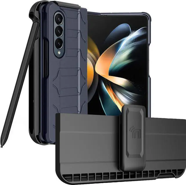 Main image of Rugged Case and Holster with S Pen Slot for Samsung Galaxy Z Fold 4 Phone - Navy