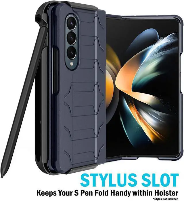 Alt view image 4 of 7 - Rugged Case and Holster with S Pen Slot for Samsung Galaxy Z Fold 4 Phone - Navy