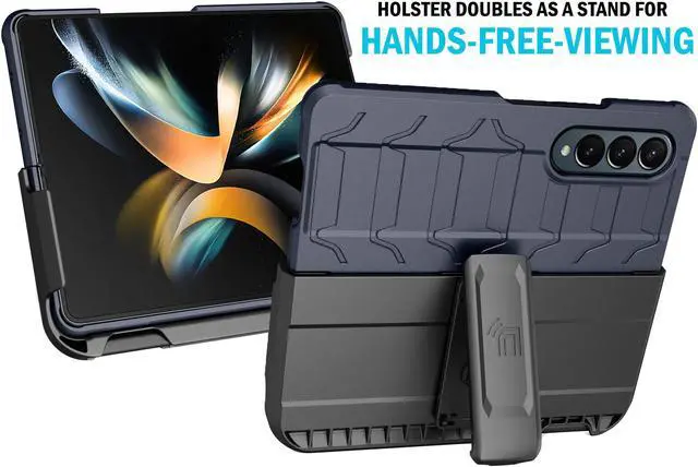 Alt view image 5 of 7 - Rugged Case and Holster with S Pen Slot for Samsung Galaxy Z Fold 4 Phone - Navy