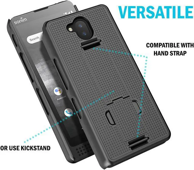 Alt view image 6 of 7 - Black Slim Shell Kickstand Case + Hand Strap for Sonim XP10 5G Phone (XP9900)