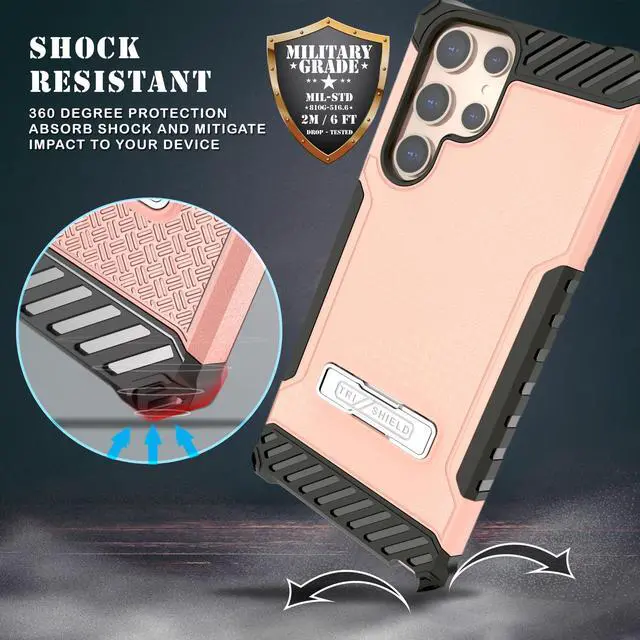 Alt view image 2 of 7 - Blush Pink Hybrid Case Cover Kickstand and Strap for Galaxy S22 Ultra 5G