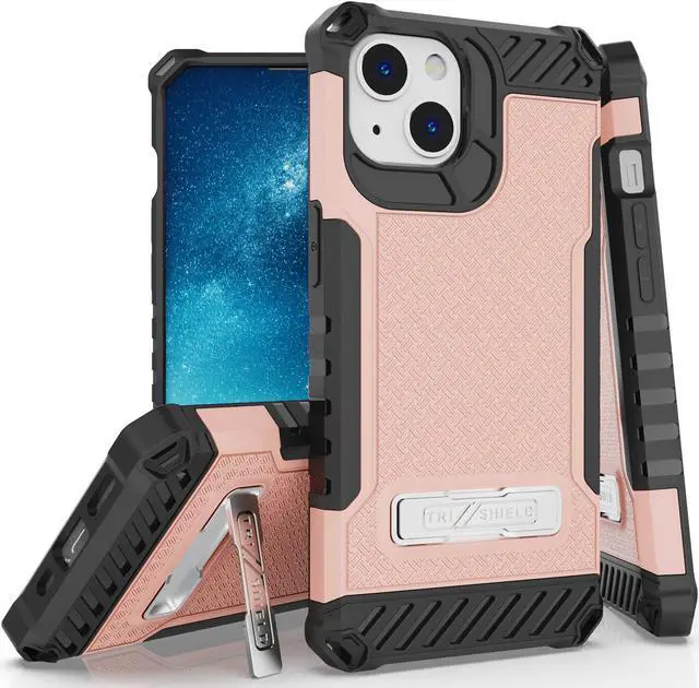 Main image of Blush Pink Hybrid Case Cover with Metal Kickstand and Strap for iPhone 13