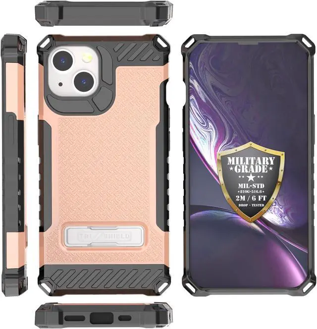 Alt view image 4 of 7 - Blush Pink Hybrid Case Cover with Metal Kickstand and Strap for iPhone 13