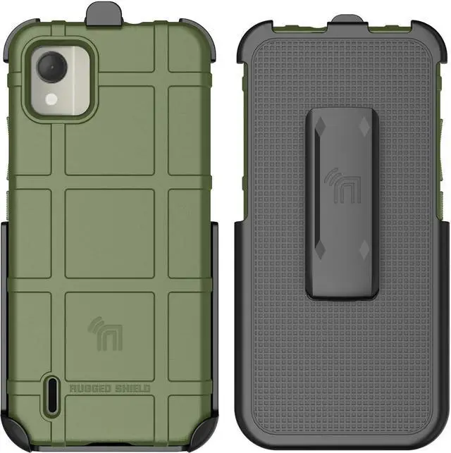 Alt view image 2 of 7 - Special Ops Rugged Case and Belt Clip Holster for Nokia C110 Phone - Olive Green